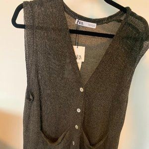 Zara Fine Knit Sweater Vest - Sleeveless Cardigan